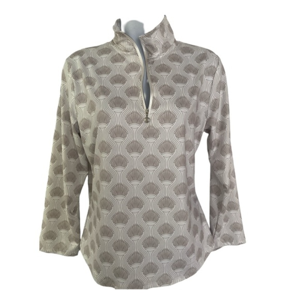 Daily Sports Quarter Zip Top - M cream ,tan , polyester spandex made in Sweden